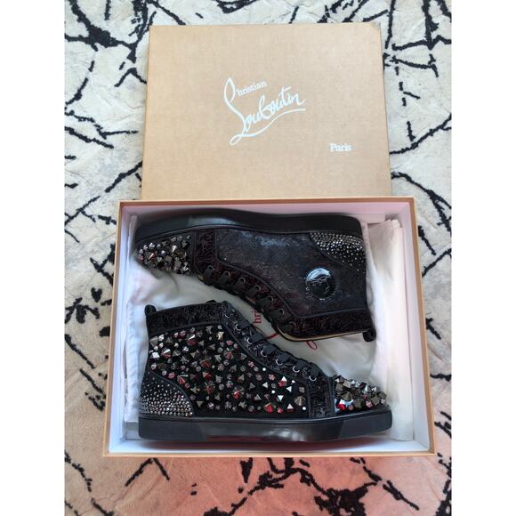 Christian Louboutin Red Bottom Orlato Black Spike Sneakers Size 45 New In Box - Picture 9 of 12